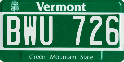 VT license plate BWU726