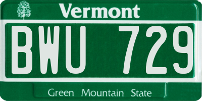 VT license plate BWU729
