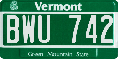 VT license plate BWU742