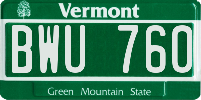VT license plate BWU760