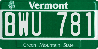 VT license plate BWU781