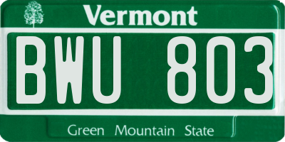 VT license plate BWU803