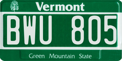 VT license plate BWU805