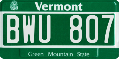 VT license plate BWU807