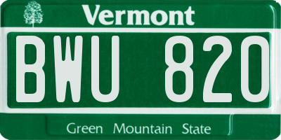 VT license plate BWU820