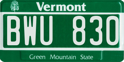 VT license plate BWU830