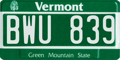 VT license plate BWU839