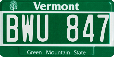 VT license plate BWU847