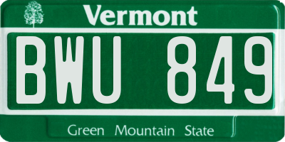 VT license plate BWU849