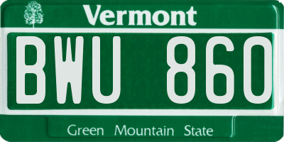 VT license plate BWU860