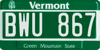 VT license plate BWU867