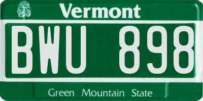 VT license plate BWU898