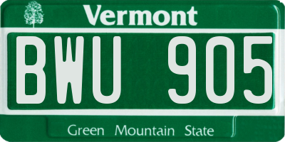 VT license plate BWU905