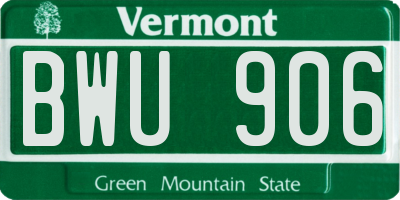VT license plate BWU906