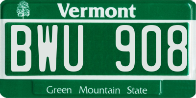 VT license plate BWU908