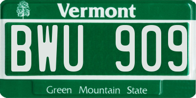 VT license plate BWU909
