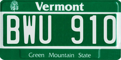 VT license plate BWU910