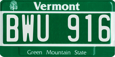 VT license plate BWU916