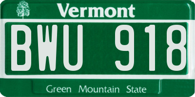 VT license plate BWU918