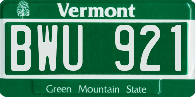 VT license plate BWU921