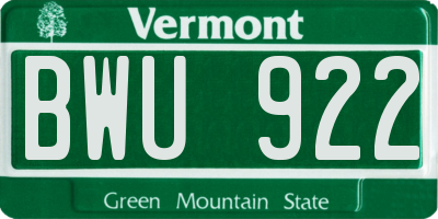 VT license plate BWU922