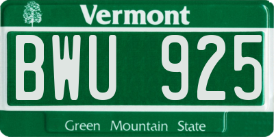 VT license plate BWU925