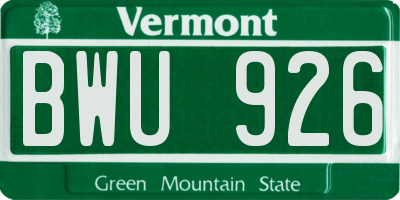 VT license plate BWU926