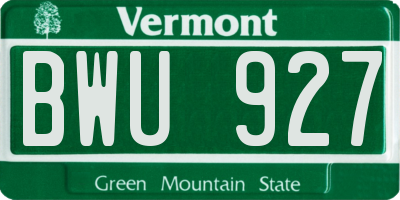 VT license plate BWU927