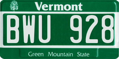 VT license plate BWU928