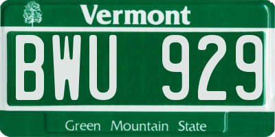 VT license plate BWU929