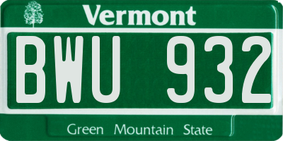 VT license plate BWU932