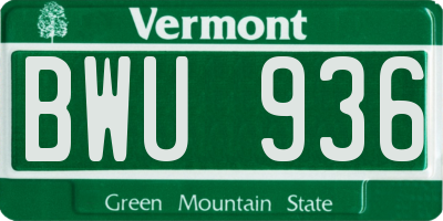 VT license plate BWU936
