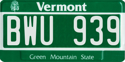 VT license plate BWU939