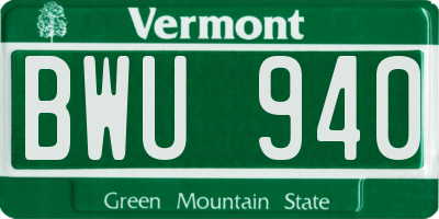 VT license plate BWU940