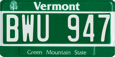 VT license plate BWU947