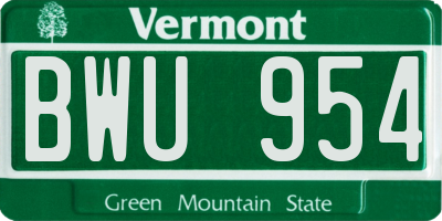 VT license plate BWU954