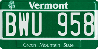 VT license plate BWU958