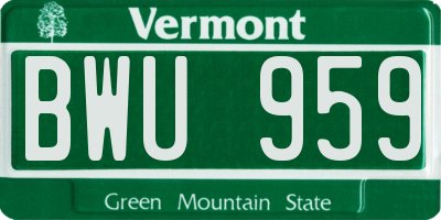 VT license plate BWU959