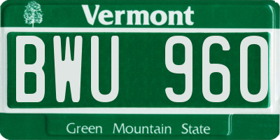 VT license plate BWU960