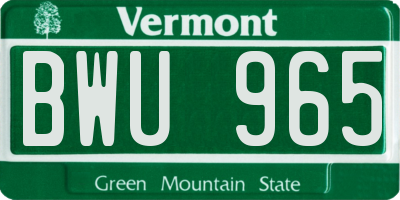 VT license plate BWU965