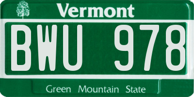 VT license plate BWU978