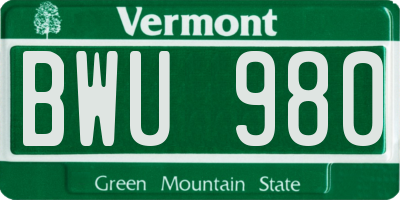 VT license plate BWU980