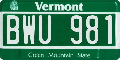 VT license plate BWU981