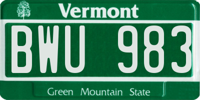 VT license plate BWU983