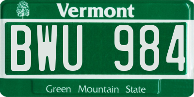 VT license plate BWU984