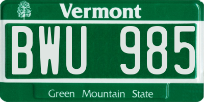 VT license plate BWU985