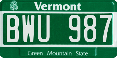 VT license plate BWU987