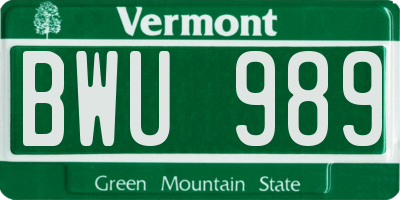 VT license plate BWU989