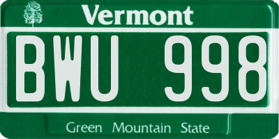 VT license plate BWU998