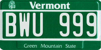 VT license plate BWU999